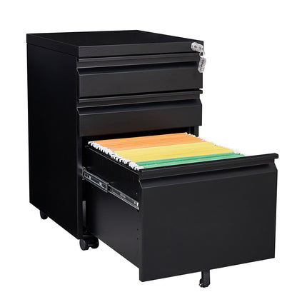 3 Drawer Mobile Locking File Cabinet, Rolling Filing Cabinet for Letter/A4 Size With 5 Wheels ,BLACK