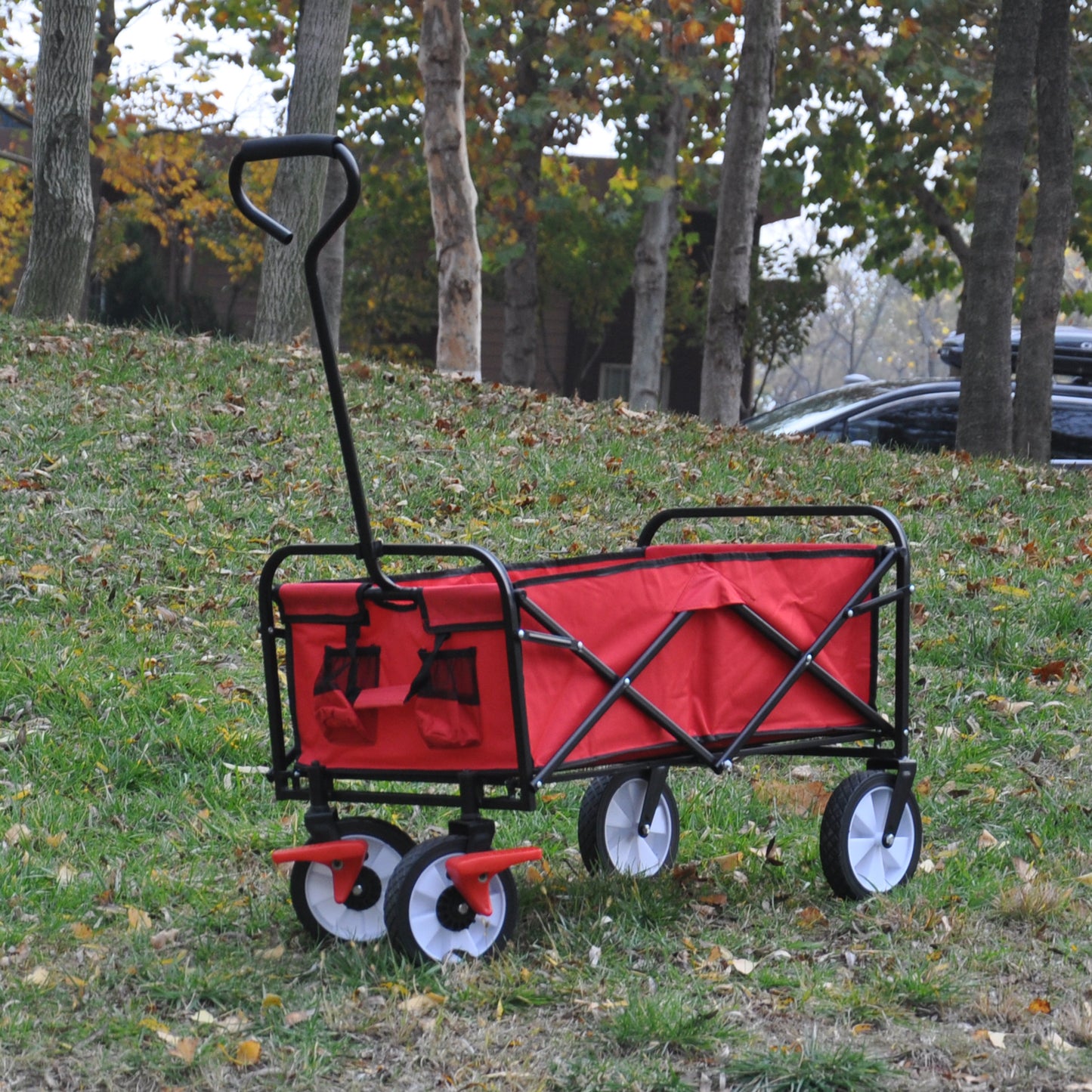 Folding Wagon Garden Shopping Beach Cart (Red)