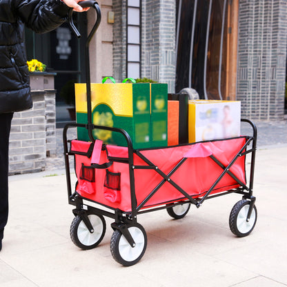 Folding Wagon Garden Shopping Beach Cart (Red)