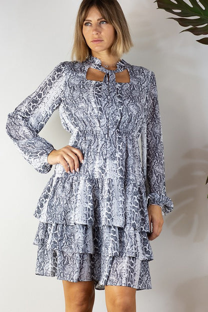 SNAKE PRINTED LONG SLEEVE DRESS