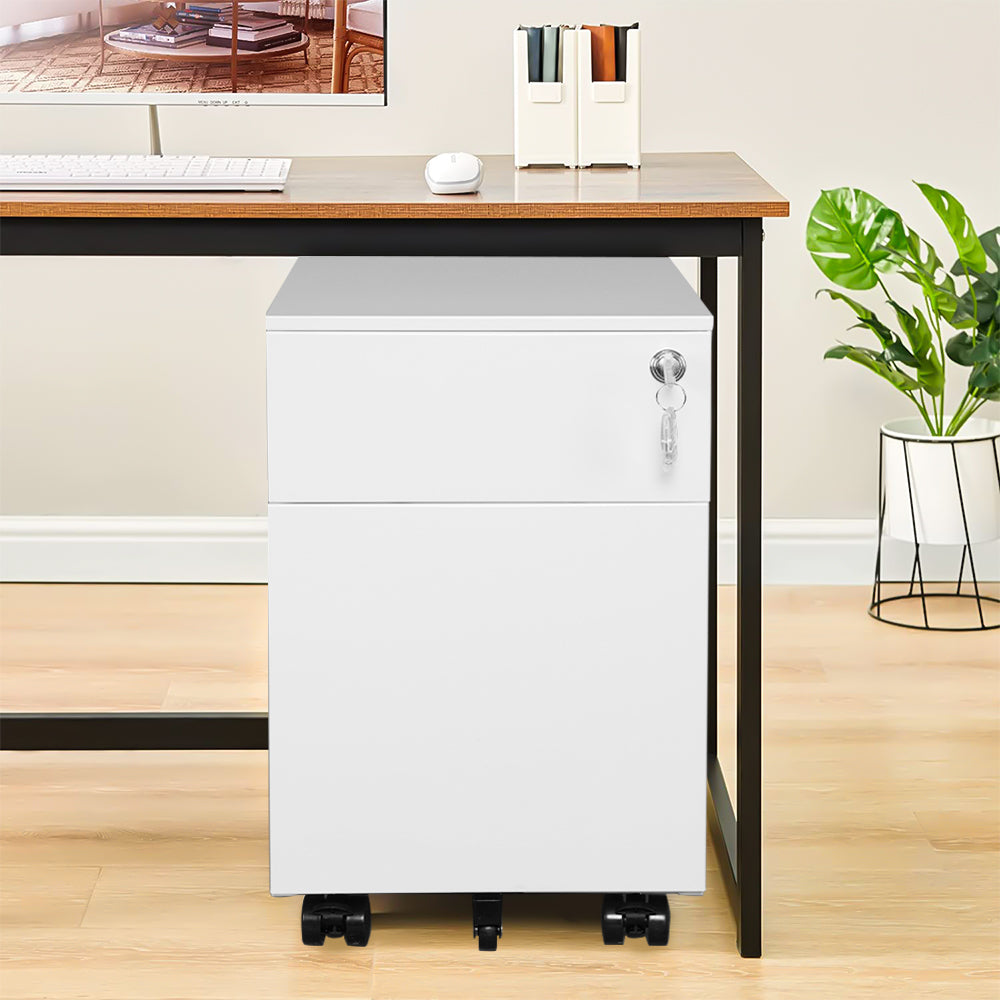 2 Drawer Mobile File Cabinet with Lock Metal Filing Cabinet for Legal/Letter/A4/F4 Size, Fully Assembled Include Wheels, Home/Office Design,WHITE