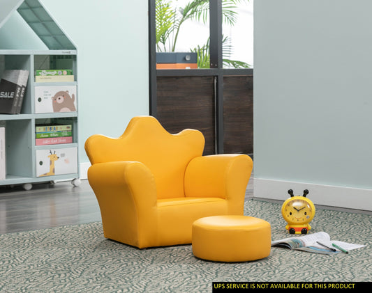 Beautiful Crown Shape 1pc Kids Chair with Ottoman Yellow Color