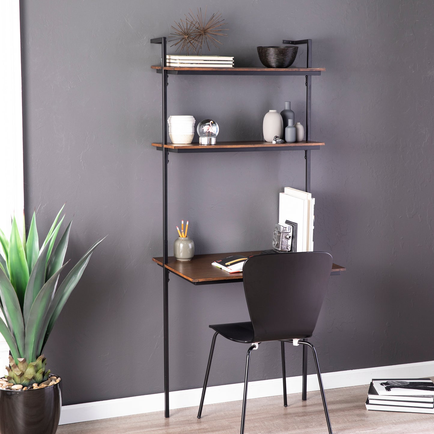 Haeloen Wall Mounted Floating Desk – Dark Tobacco and Black