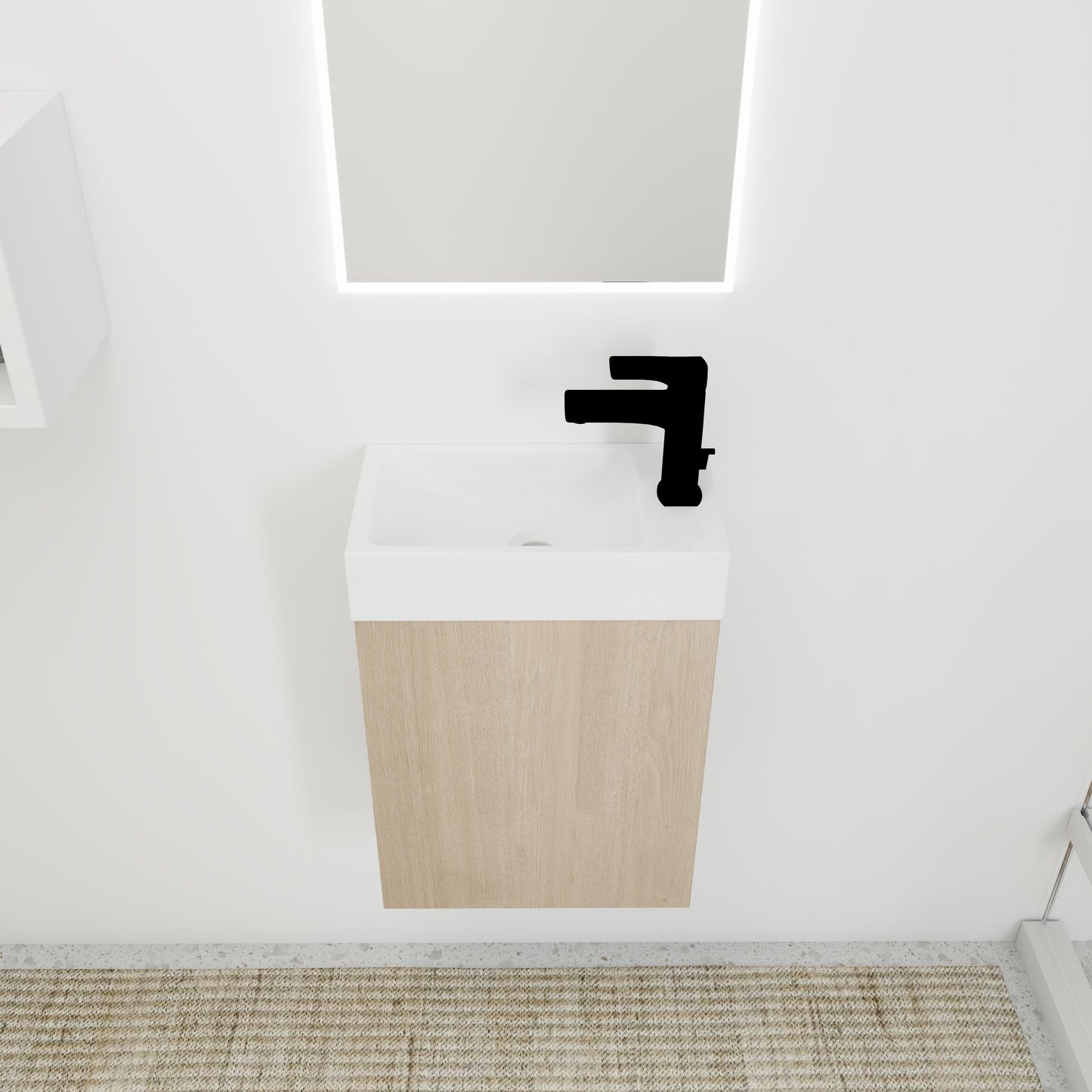 Bathroom Vanity With Single Gel Sink,Soft Close Doors,16 Inch For Small Bathroom