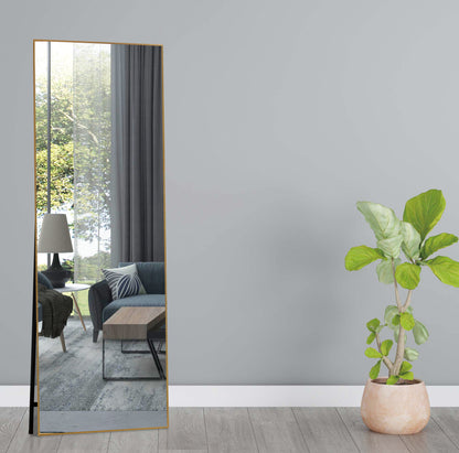 Full Length Mirror Standing Gold 65’’x22’’ for Bedroom with Aluminum Frame, Large Full Body Floor Mirror Wall Hanging or Leaning Modern Decor for Dressing, Living Room, Entryway or Dorm