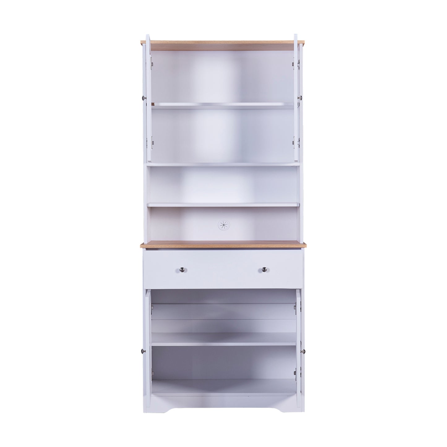 TREXM 70.9" Multifunctional Pantry Cabinet MDF Storage Cabinet with Glass Doors, A Large Drawer and Adjustable Shelves (White)