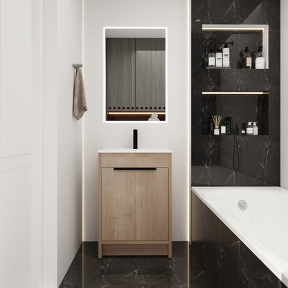 Freestanding Bathroom Vanity with White Ceramic Sink & 2 Soft-Close Cabinet Doors ((KD-PACKING),BVB02424PLO-G-BL9060B)