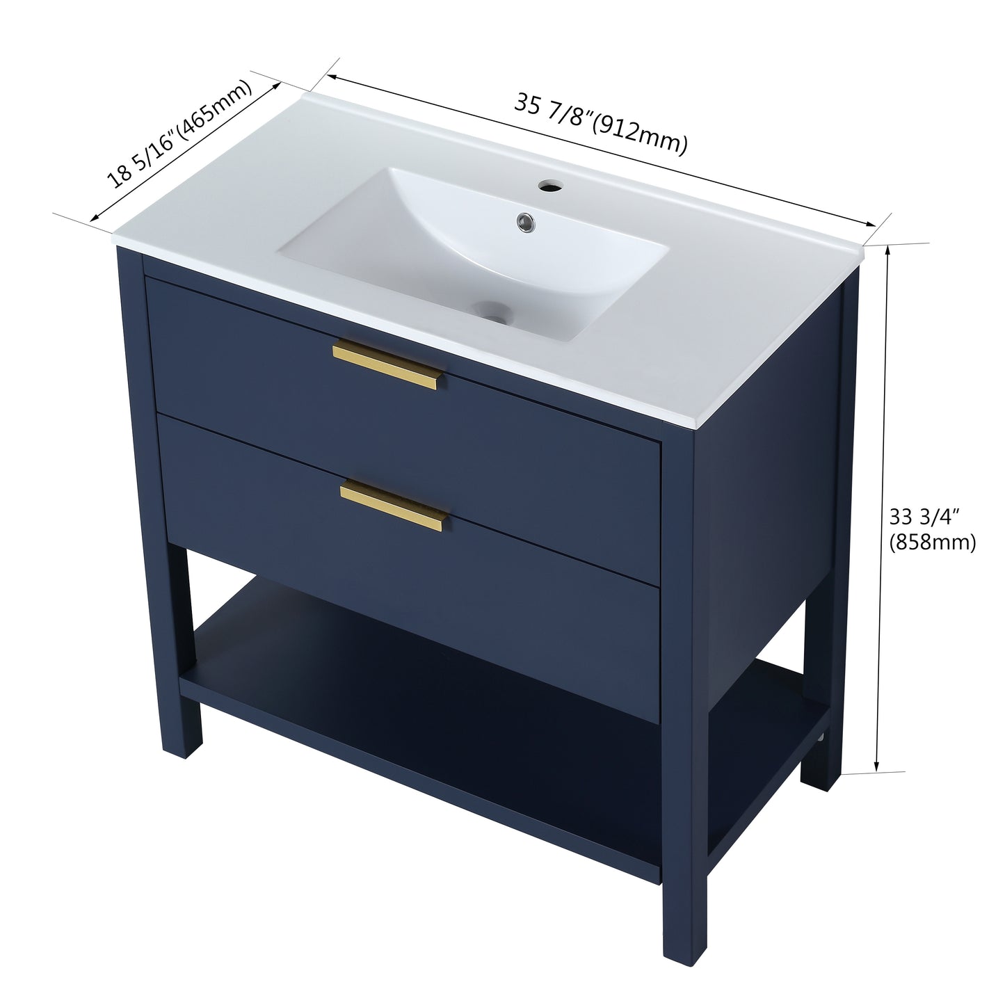 36 Inch Freestanding Bathroom Vanity Plywood With 2 Drawers,36x18
