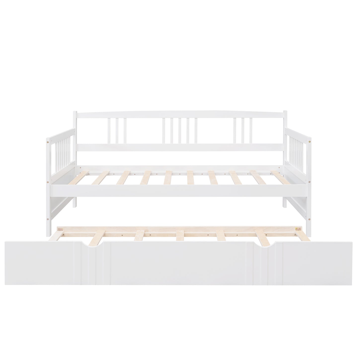 Twin Size Daybed Wood Bed with Twin Size Trundle,White