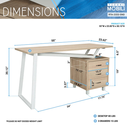 Techni Mobili Modern Design Computer Desk with Storage, Sand