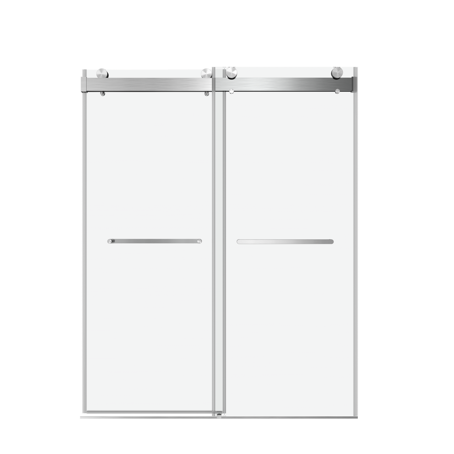 72 in. W x 76 in. H Sliding Frameless Shower Door in Brushed Nickel with 3/8 in. (10 mm) Clear Glass With Buffer