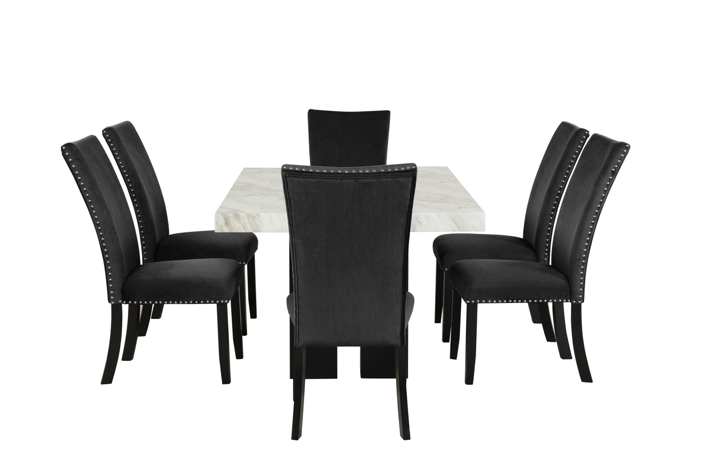 7-piece Dining Table Set with 1 Faux Marble Dining Rectangular Table and 6 Upholstered-Seat Chairs ,for Dining room and Living Room ,Black