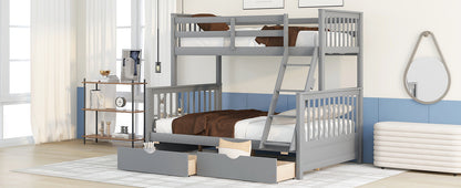 Twin-Over-Full Bunk Bed with Ladders and Two Storage Drawers(Gray)( old sku:LT000165AAE）