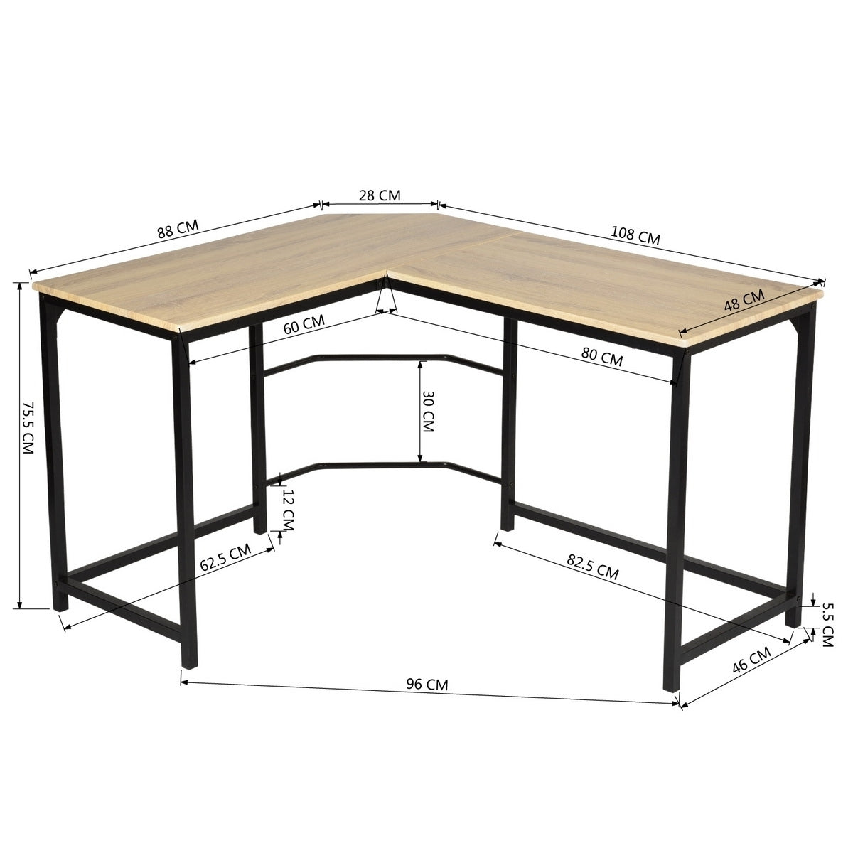 34.6" W X 42.5" D L Shaped Computer Desk PC Laptop Table Wood Workstation