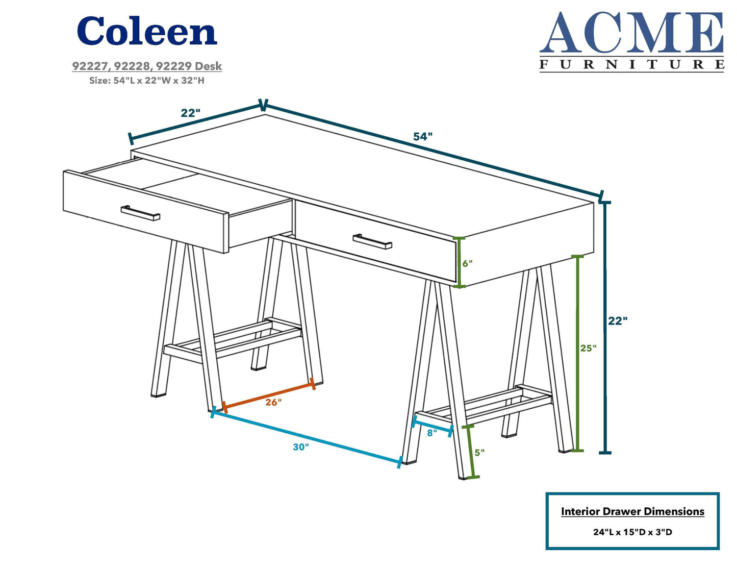 ACME Coleen Desk, Black High Gloss & Chrome 92227