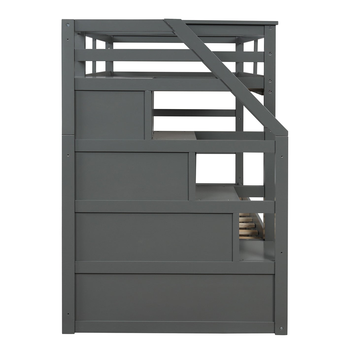 Twin-Over-Twin Bunk Bed with Twin Size Trundle and 3 Storage Stairs (Gray)