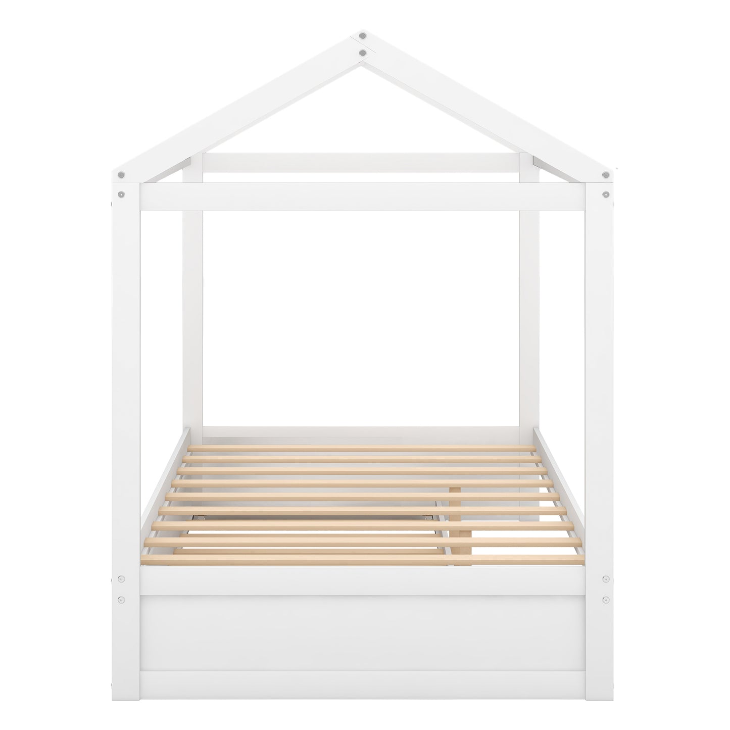 Full Size House Bed with Trundle,Support Legs,White