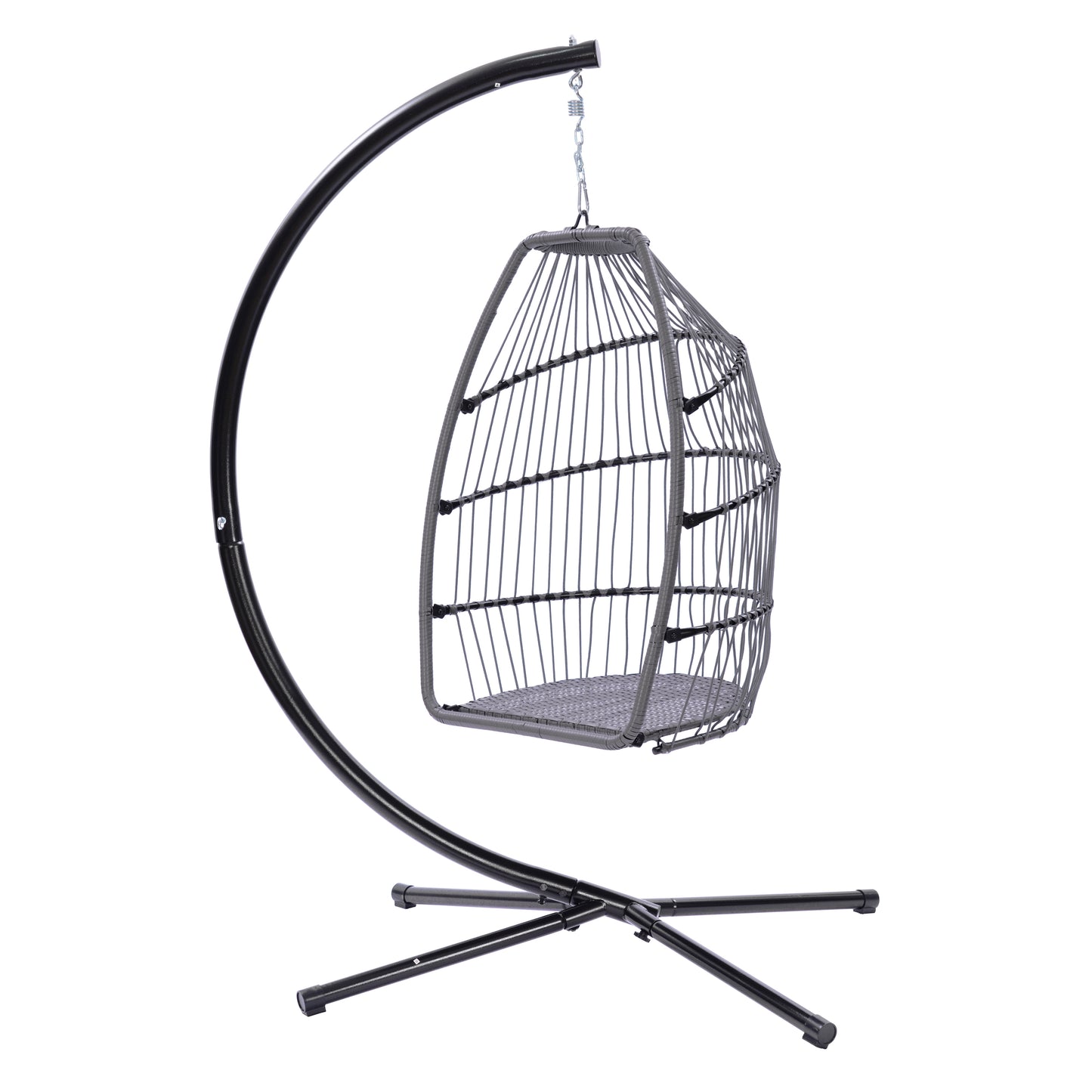 Outdoor Patio Wicker Folding Hanging Chair,Rattan Swing Hammock Egg Chair With C Type Bracket, With Cushion And Pillow