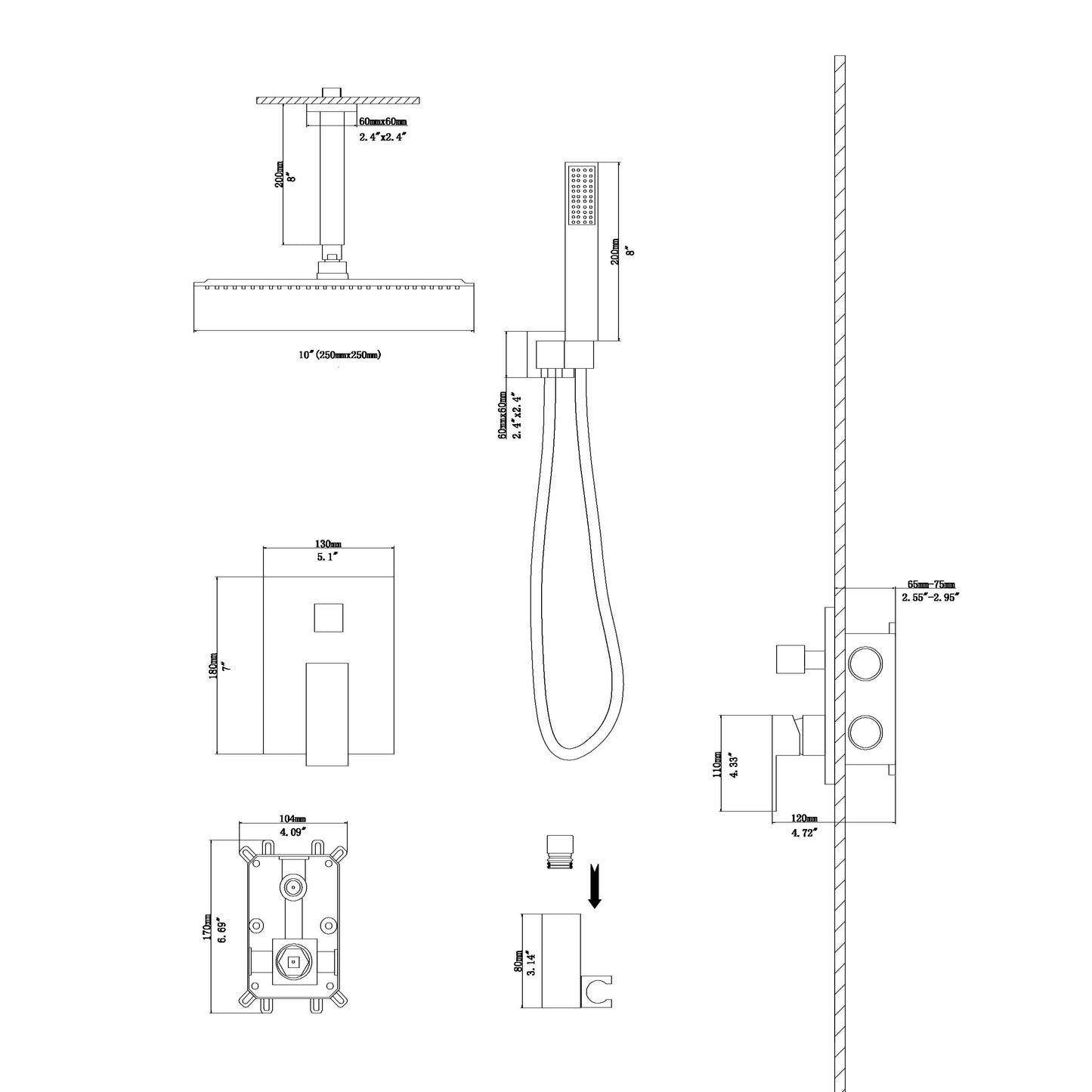 10" Rain Shower Head Systems,Matte Black,Ceiling Mounted shower