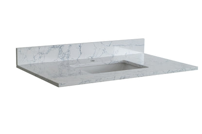 Montary 31"x 22" bathroom stone vanity top Carrara  jade engineered marble color with undermount ceramic sink and single faucet hole with backsplash