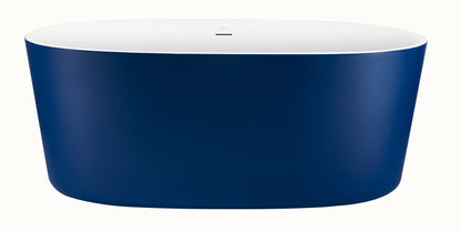 63" 100% Acrylic Freestanding Bathtub，Contemporary Soaking Tub，white inside and blue outside