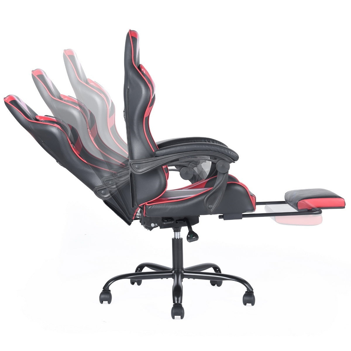 Gaming Office High Back Computer Leather Desk Mesh Ergonomic 180 Degrees Adjustable Swivel Task Chair with Headrest and Lumbar Support, & Footrest , Red