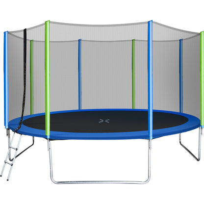 14FT Trampoline for Kids with Safety Enclosure Net, Ladder and 8 Wind Stakes, Round Outdoor Recreational Trampoline