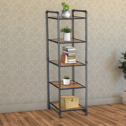 5 Tier Metal Frame Plant Stand with Adjustable Shelves, Brown and Black