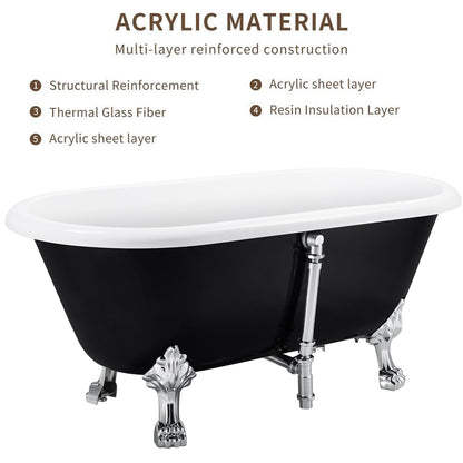 59" 100% Acrylic Freestanding Bathtub，Contemporary Soaking Tub，white inside black outside