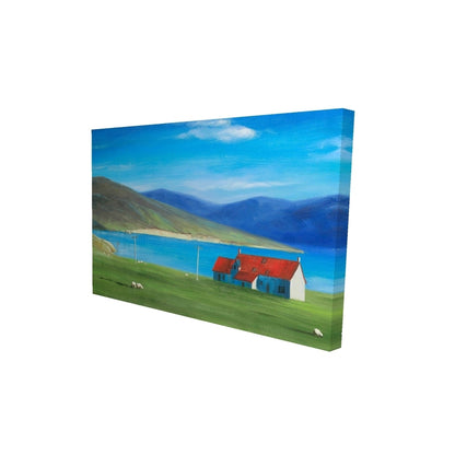 Scottish highlands with a little red roof house - 12x18 Print on canvas