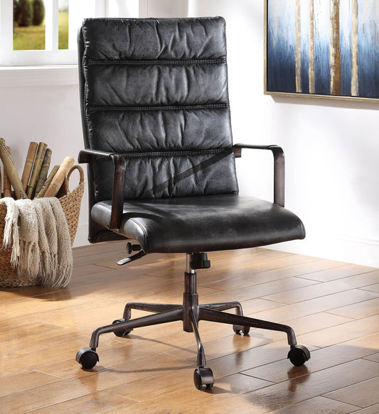 ACME Jairo Office Chair, Vintage Black Top Grain Leather 92565