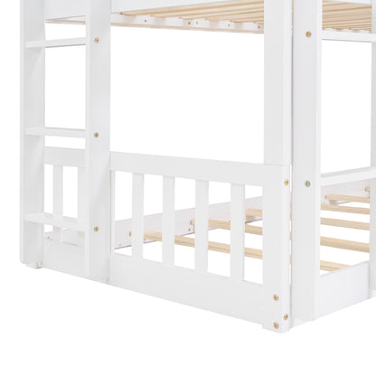 Twin-Over-Twin-Over-Twin Triple Bed with Built-in Ladder and Slide, Triple Bunk Bed with Guardrails, White(OLD SKU: LP000051AAK)