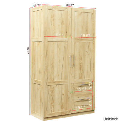 High wardrobe and kitchen cabinet with 2 doors, 2 drawers and 5 storage spaces,Oak