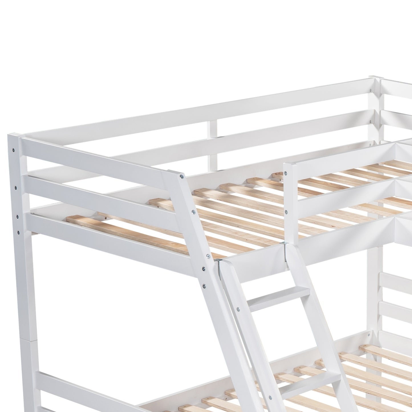 L-Shaped Twin over Full Bunk Bed and Twin Size Loft Bed with Built-in Desk,White