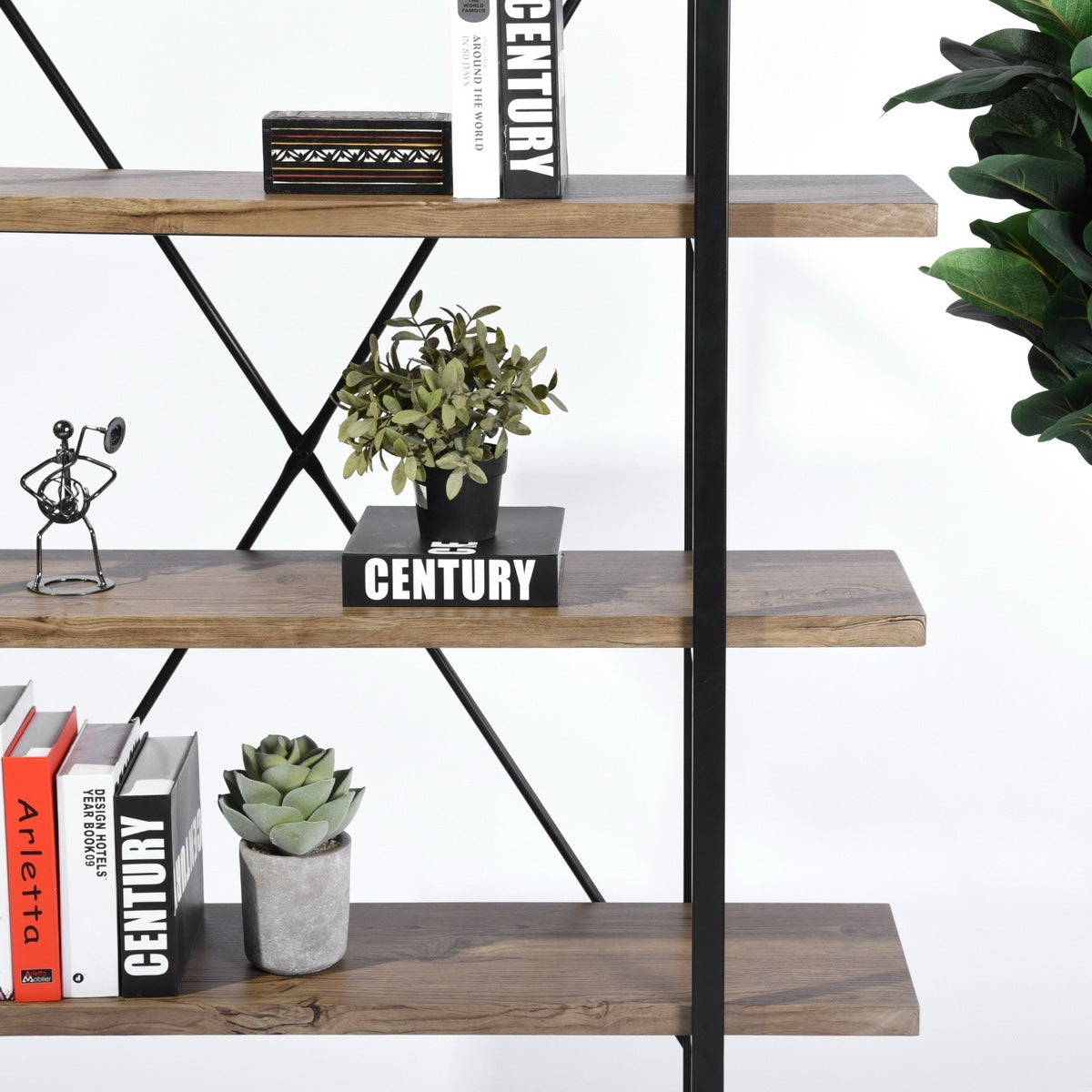 5-Tier Industrial Bookcase With Rustic Wood And Metal Frame, Large Open Bookshelf For Living Room