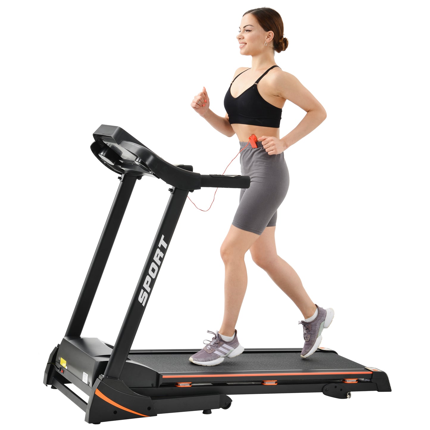 Folding Electric 3.5HP Treadmill With Incline Medium Running Machine Motorised LCD Gym 330lbs； Folding Treadmill Electric Motorized Power 14.8KM/H Running Fitness Machine Gym(W54031811)