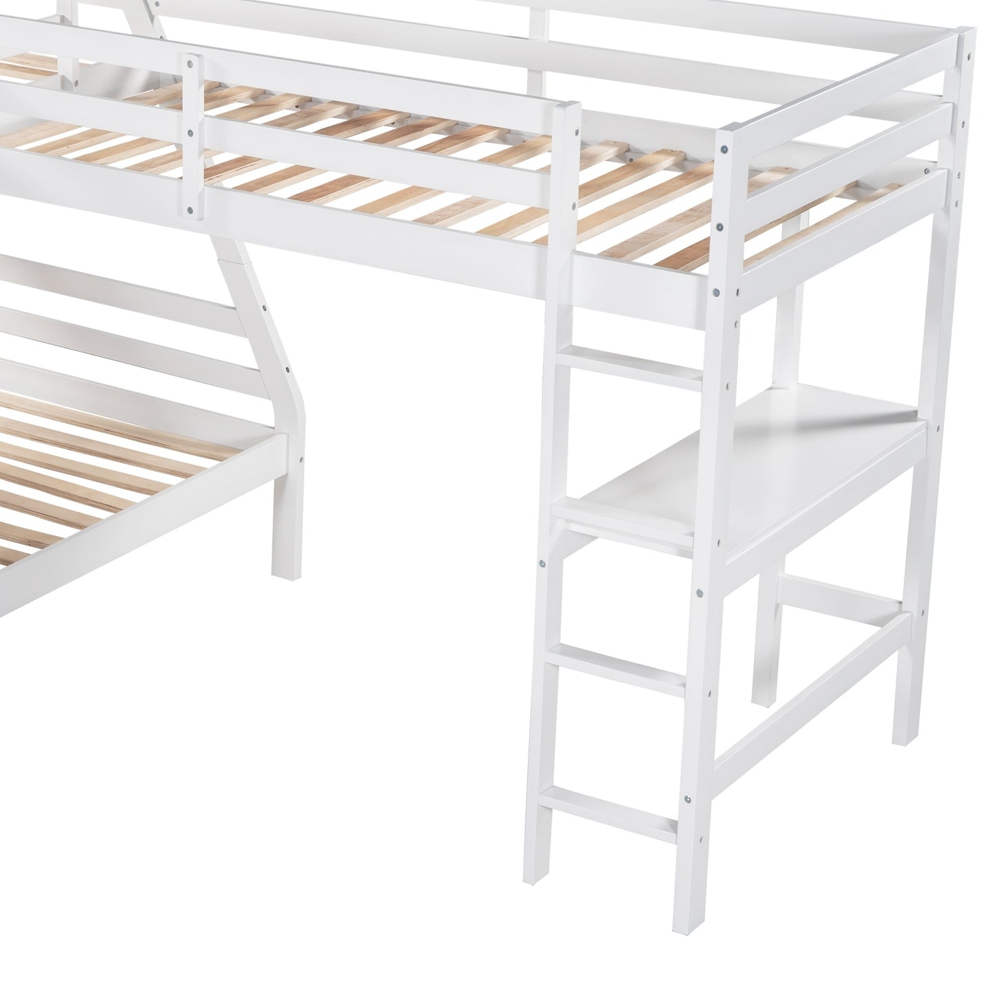 L-Shaped Twin over Full Bunk Bed and Twin Size Loft Bed with Built-in Desk,White