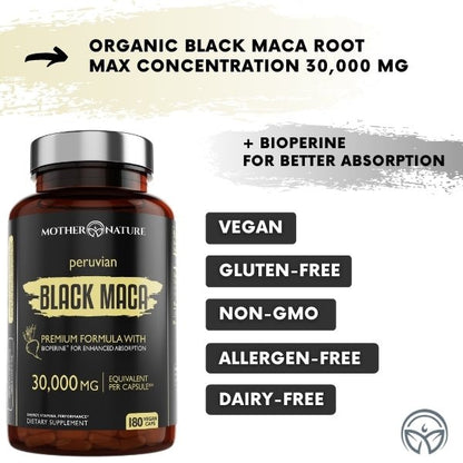 Black Maca Capsules 30,000 mg by Mother Nature Organics