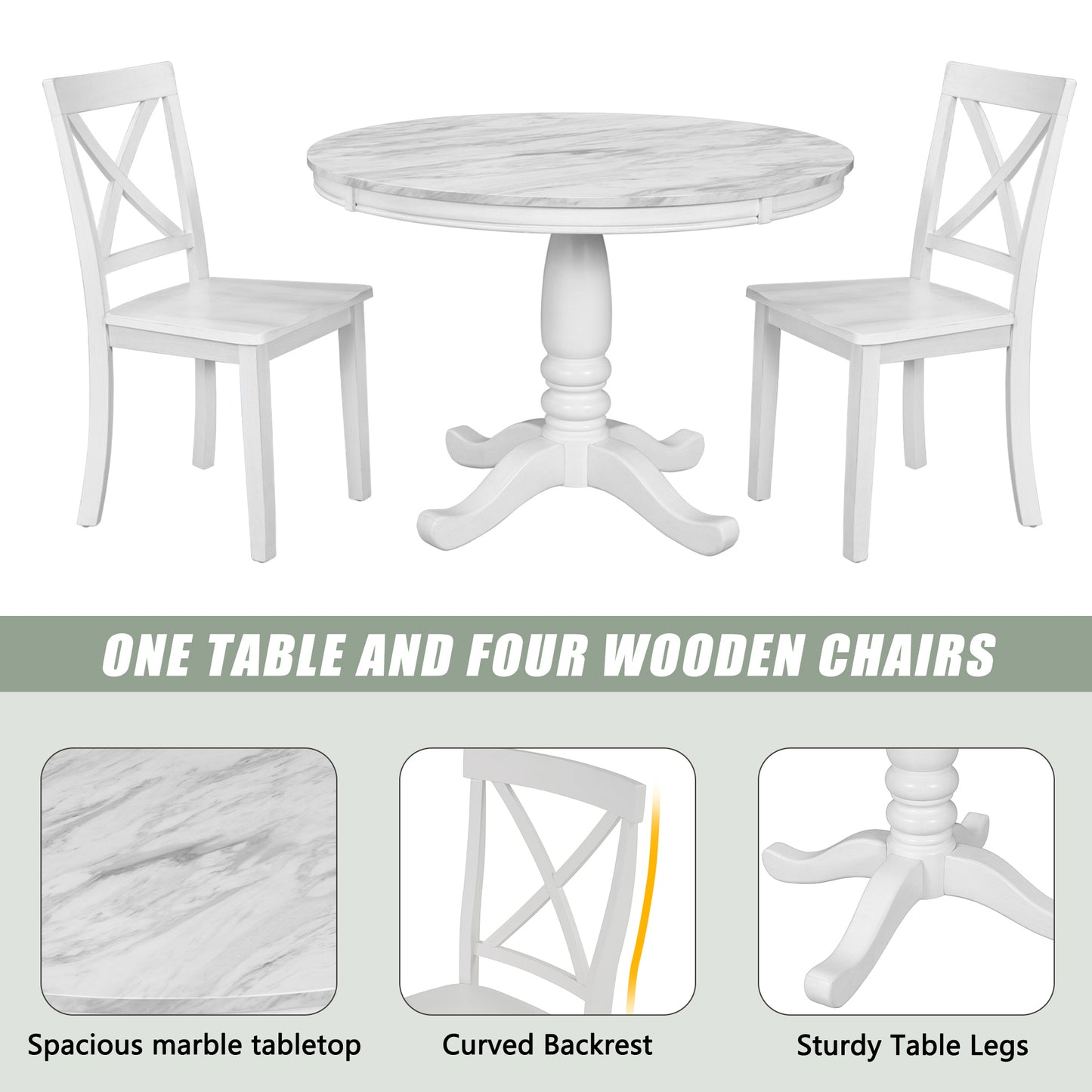 Orisfur. 5 Pieces Dining Table and Chairs Set for 4 Persons, Kitchen Room Solid Wood Table with 4 Chairs