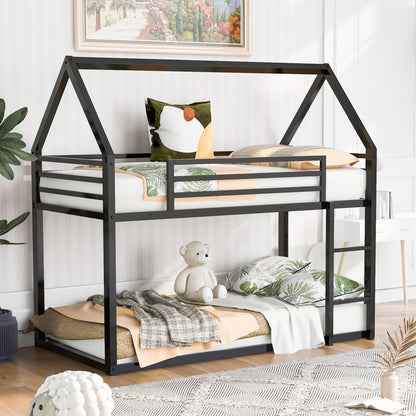 Twin over Twin House Bunk Bed with Built-in Ladder,Black