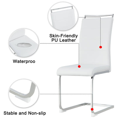 Modern Dining Chairs, PU Faux Leather High Back Upholstered Side Chair transverse stripe backrest design for Dining Room Kitchen Vanity Patio Club Guest Office Chair (Set of 4) ( White+PU)