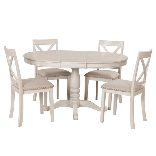 Modern Dining Table Set for 4,Round Table and 4 Kitchen Room Chairs,5 Piece Kitchen Table Set for Dining Room,Dinette,Breakfast Nook,Antique White