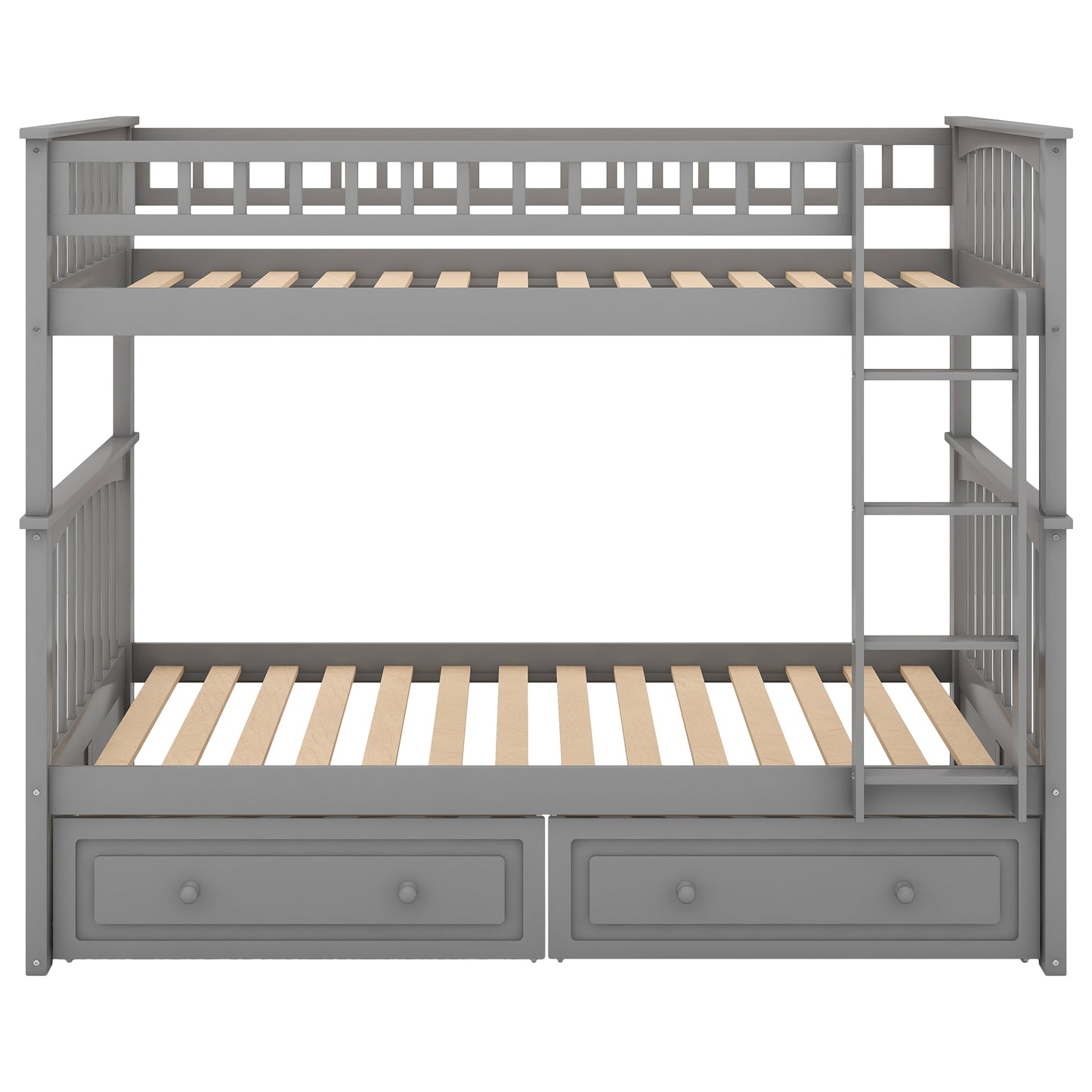 Twin over Twin Bunk Bed with Drawers, Convertible Beds, Gray