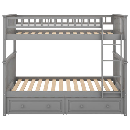 Twin over Twin Bunk Bed with Drawers, Convertible Beds, Gray