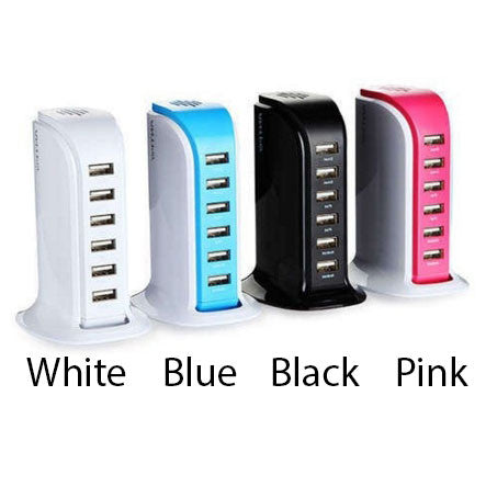 Smart Power 6 USB Colorful Tower for Every Desk at Home or Office charge any Gadget by VistaShops