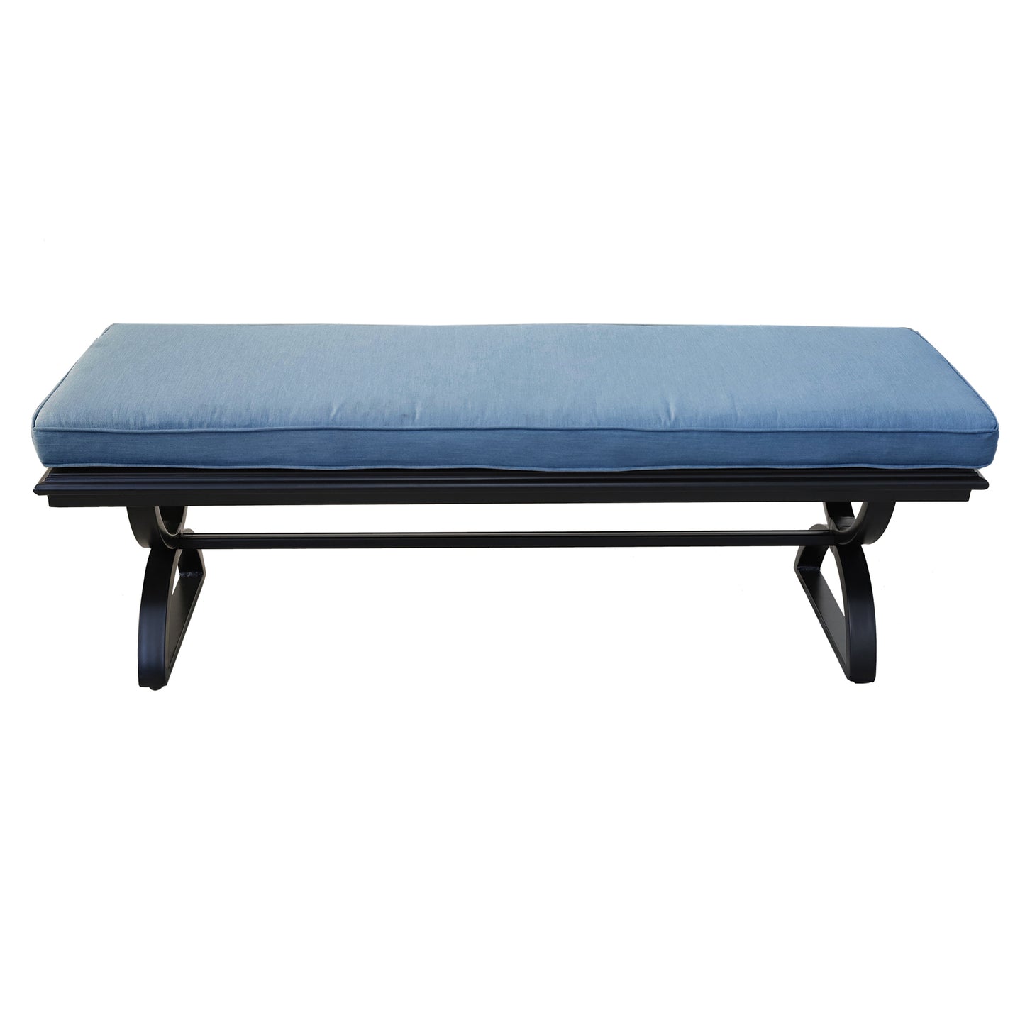 Outdoor Aluminum Bench with Cushion, Black Silk/Sapphire Blue