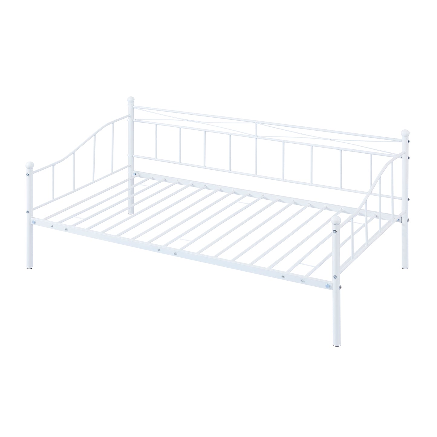 Twin Size Metal Daybed with Twin Size Adjustable Trundle, Portable Folding Trundle, White