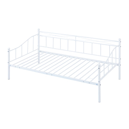 Twin Size Metal Daybed with Twin Size Adjustable Trundle, Portable Folding Trundle, White