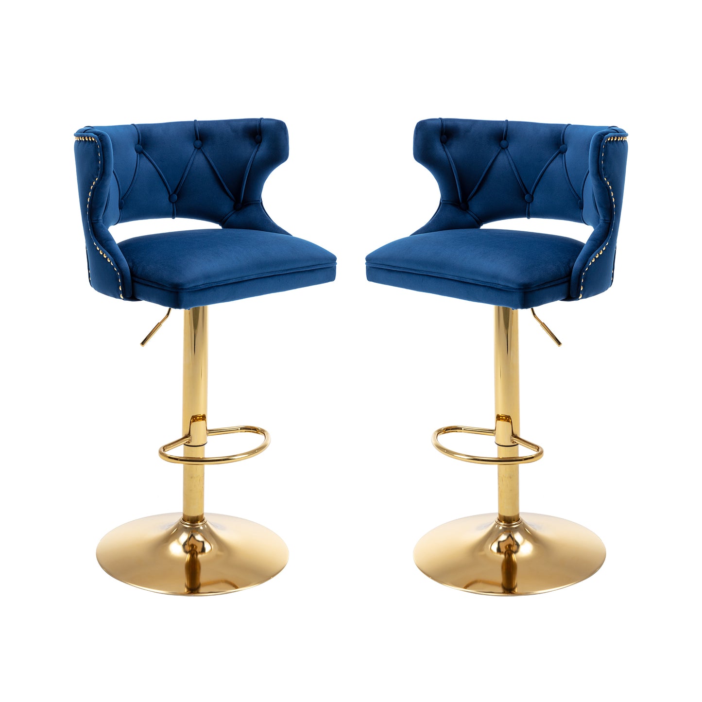 Bar Stools With Back and Footrest Counter Height Dining Chairs-Velvet Blue-2PCS/SET