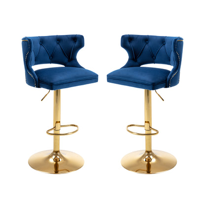 Bar Stools With Back and Footrest Counter Height Dining Chairs-Velvet Blue-2PCS/SET